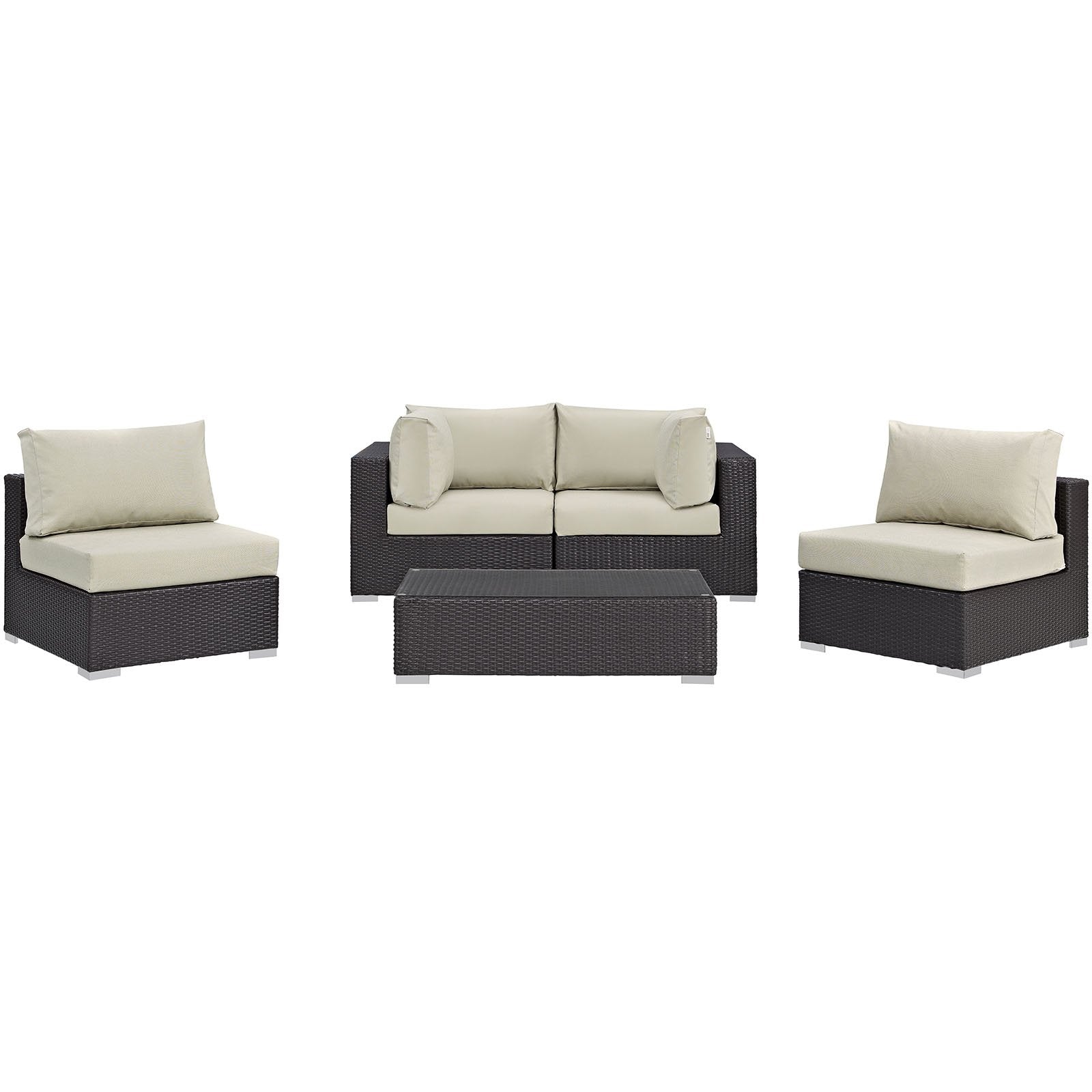 kitchen and dining room sets | CasaFoyer Convene Outdoor Sectional Set | Durable Rattan Weave | Weather-Resistant Cushions | 5 Piece Patio Sofa Set with Coffee Table | Espresso Beige | casafoyer.myshopify.com