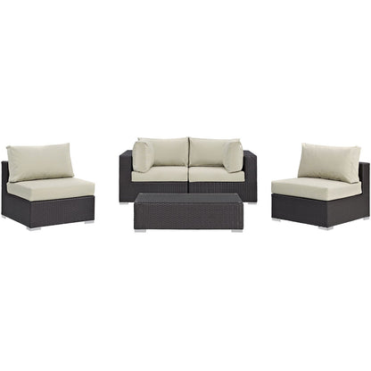 kitchen and dining room sets | CasaFoyer Convene Outdoor Sectional Set | Durable Rattan Weave | Weather-Resistant Cushions | 5 Piece Patio Sofa Set with Coffee Table | Espresso Beige | casafoyer.myshopify.com