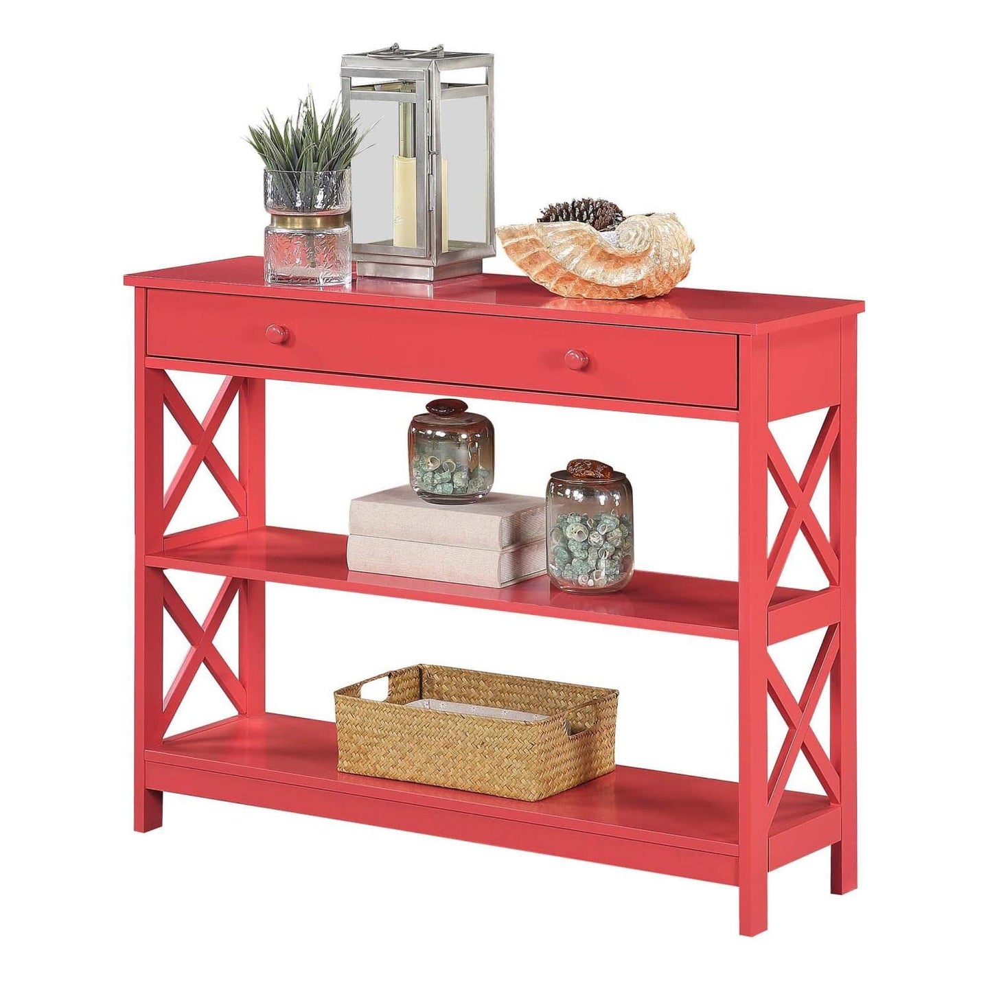 TABLE | Oxford 1 Drawer Console Table with Shelves | Ample Storage | Modern X Pattern Design | Durable Construction | Versatile & Complements Any Decor | casafoyer.myshopify.com