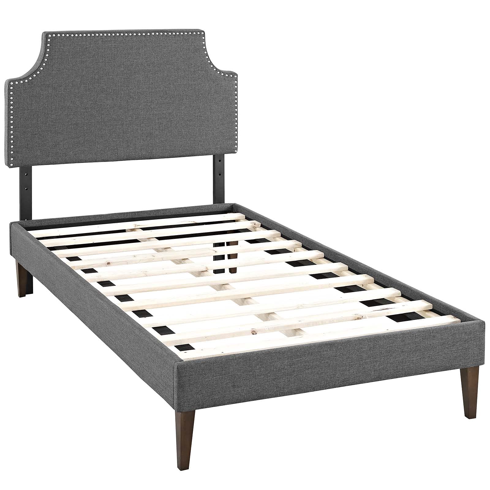 Bed | CasaFoyer Corene Platform Bed - Gray | Solid Wood Frame | Polyester Upholstery | Tapered Legs | Wooden Slat Support | Memory Foam Compatible | Modern Bedroom | casafoyer.myshopify.com