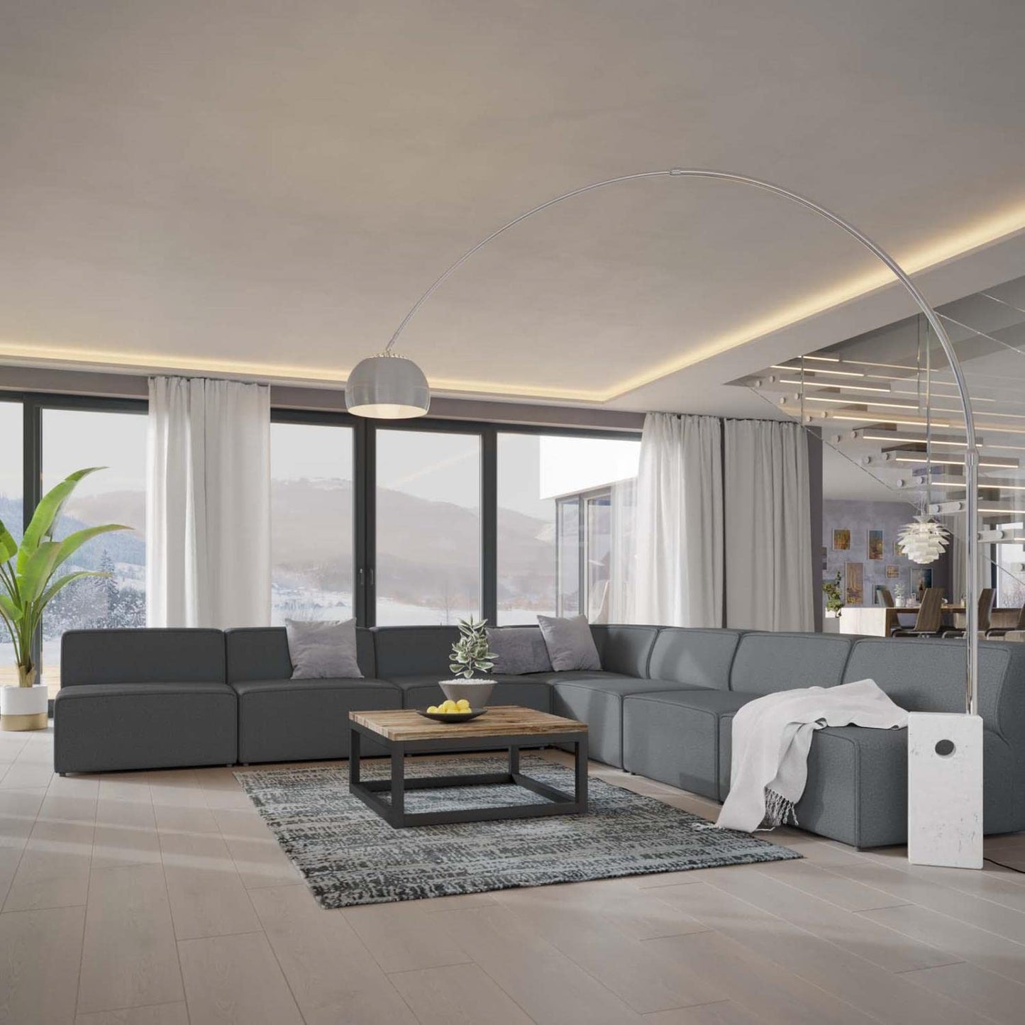 kitchen and dining room sets | CasaFoyer Mingle | 7-Piece Upholstered Fabric Sectional Sofa Set | Gray | casafoyer.myshopify.com