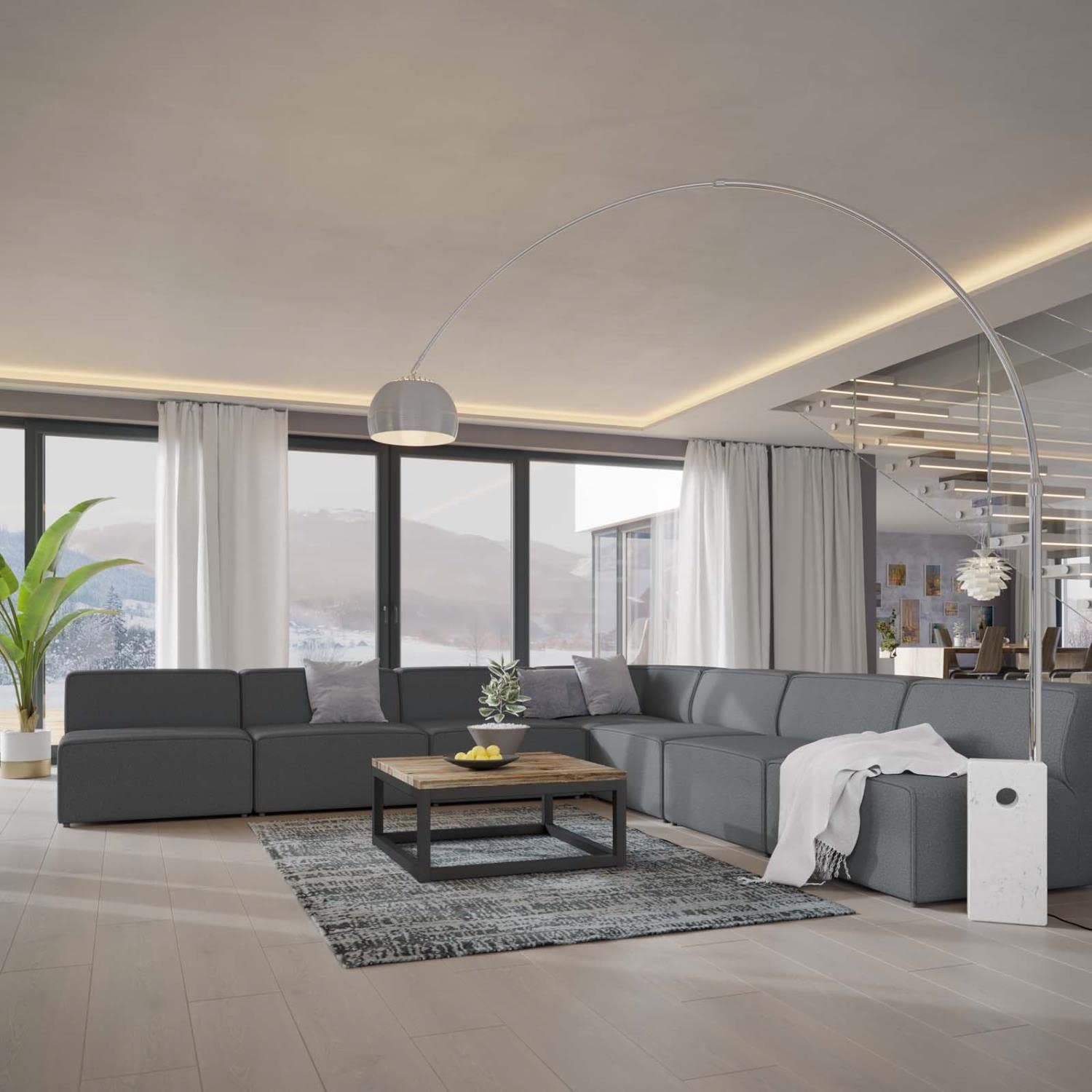 kitchen and dining room sets | CasaFoyer Mingle | 7-Piece Upholstered Fabric Sectional Sofa Set | Gray | casafoyer.myshopify.com