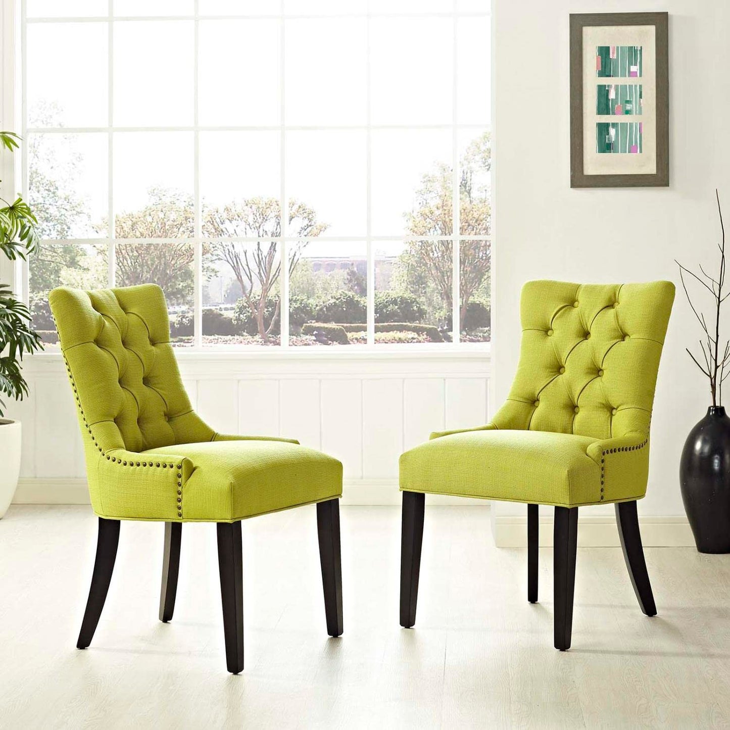 home office desk chairs | CasaFoyer Regent Dining Side Chair Set of 2 | Nostalgic Era Design | Tufted Buttons | Nailhead Trim | Plush Seat | Polyester Fabric | Tapered Wood Legs | casafoyer.myshopify.com