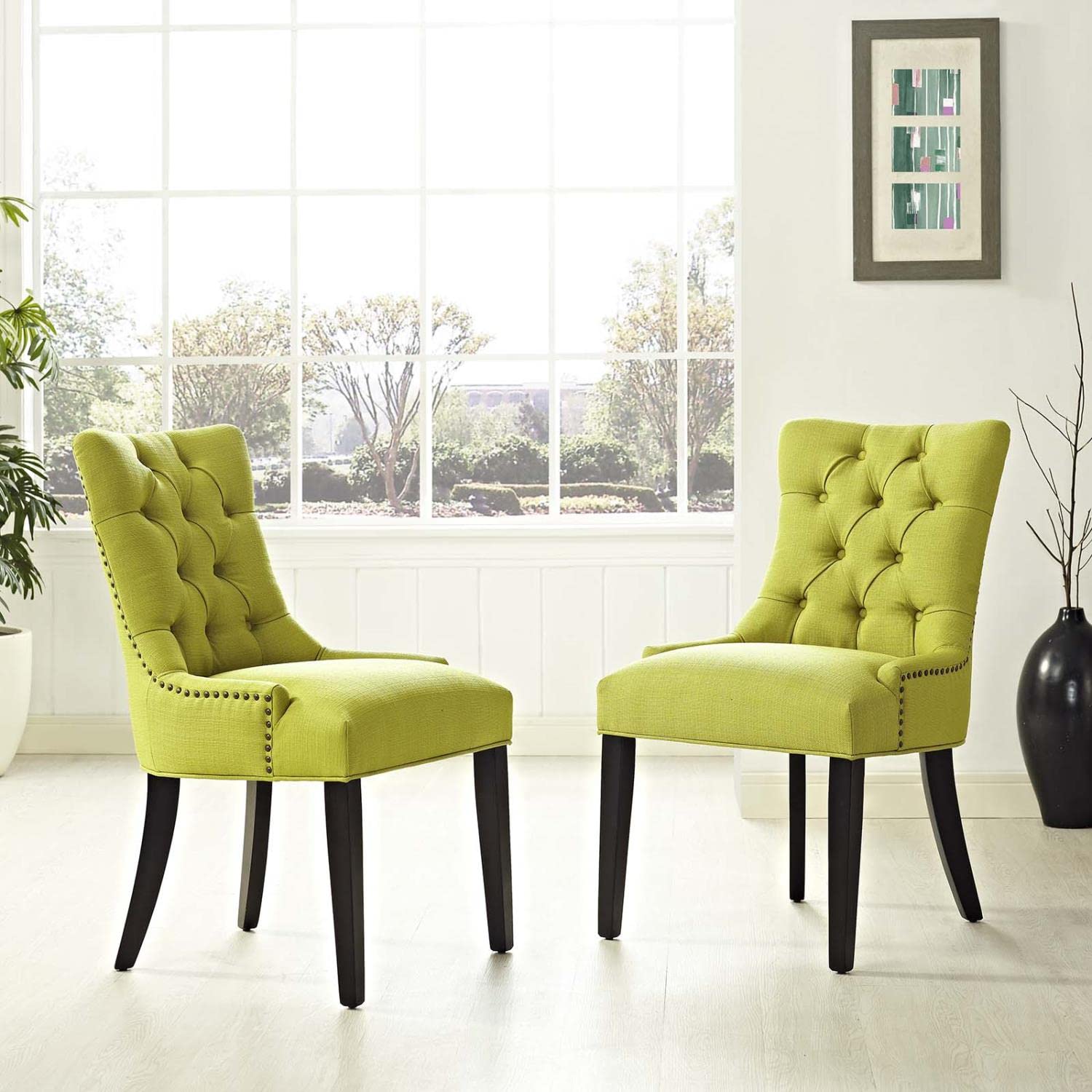 home office desk chairs | CasaFoyer Regent Dining Side Chair Set of 2 | Nostalgic Era Design | Tufted Buttons | Nailhead Trim | Plush Seat | Polyester Fabric | Tapered Wood Legs | casafoyer.myshopify.com