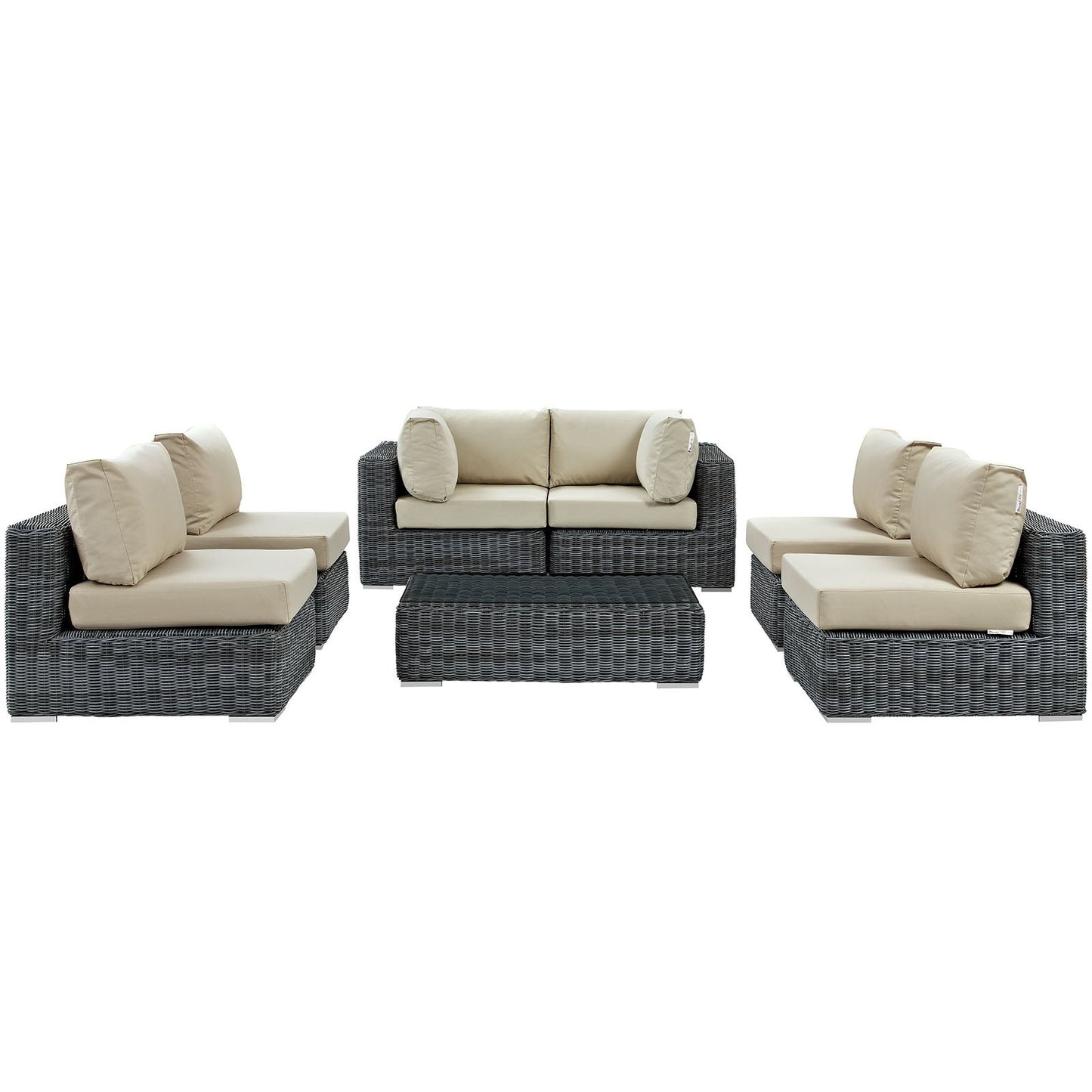 kitchen and dining room sets | CasaFoyer Summon Outdoor Patio Sectional Sofa Set | 7 Piece | Sunbrella Fabric | Two-Tone Rattan Weave | UV Protection | Powder-Coated Aluminum Frame | casafoyer.myshopify.com
