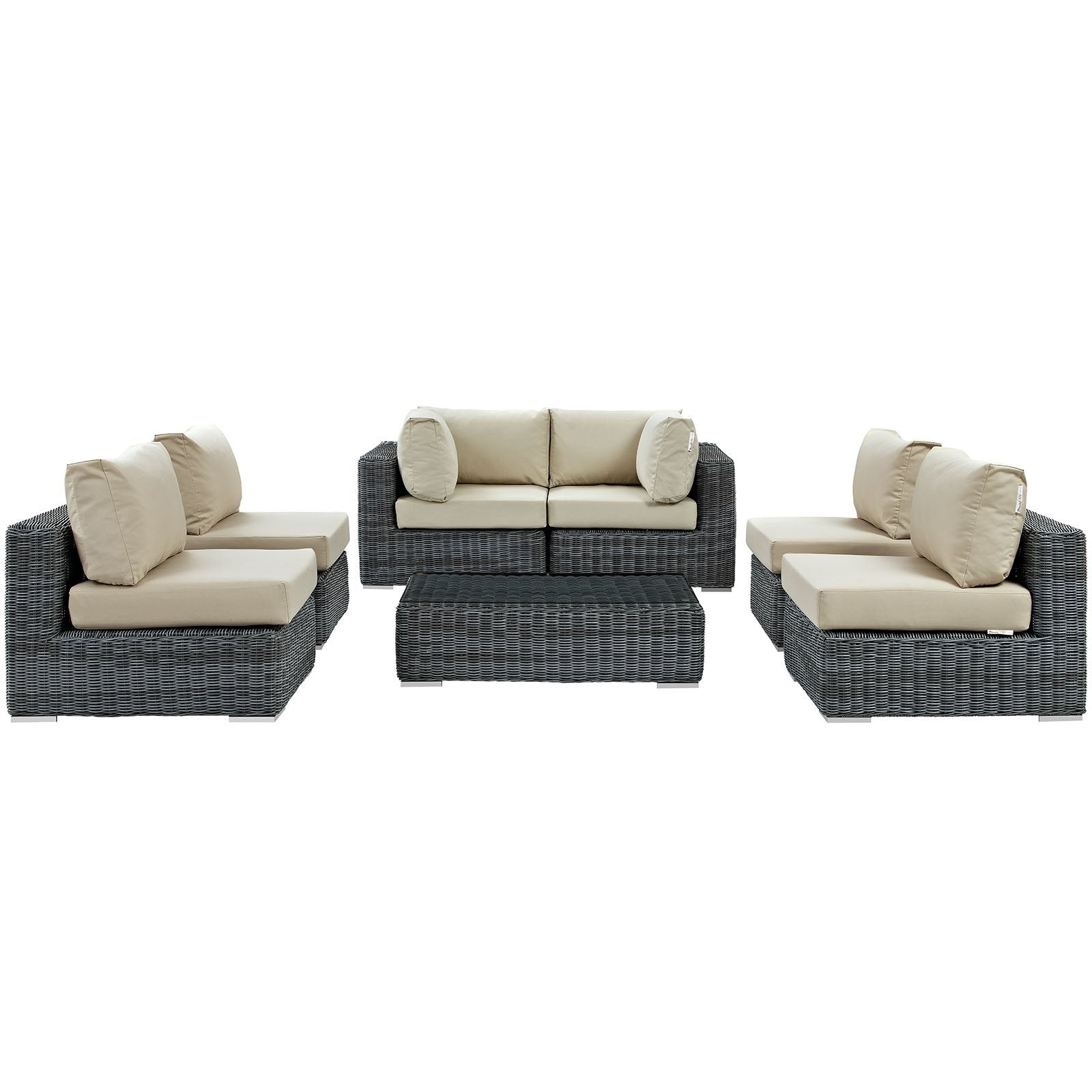 kitchen and dining room sets | CasaFoyer Summon Outdoor Patio Sectional Sofa Set | 7 Piece | Sunbrella Fabric | Two-Tone Rattan Weave | UV Protection | Powder-Coated Aluminum Frame | casafoyer.myshopify.com