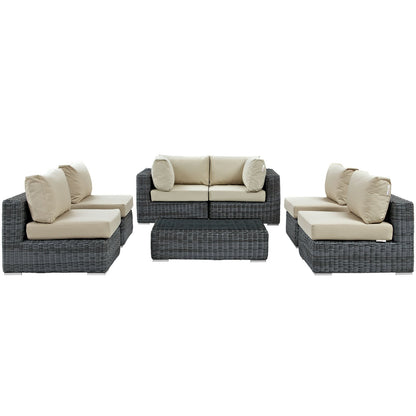 kitchen and dining room sets | CasaFoyer Summon Outdoor Patio Sectional Sofa Set | 7 Piece | Sunbrella Fabric | Two-Tone Rattan Weave | UV Protection | Powder-Coated Aluminum Frame | casafoyer.myshopify.com