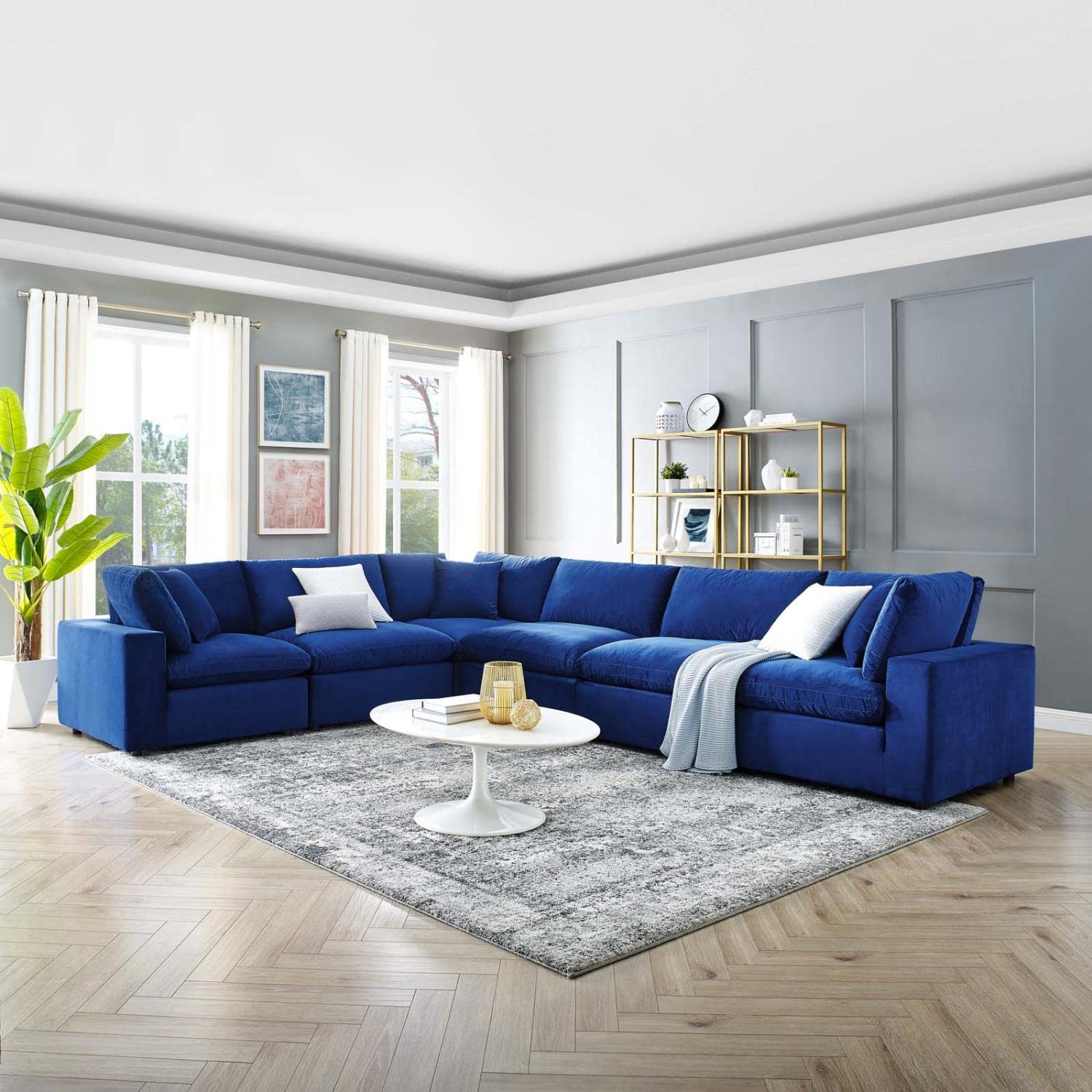 kitchen and dining room sets | CasaFoyer Commix Luxury Sectional Sofa | Plush Comfort | Stain-Resistant Velvet | Solid Wood Construction | 6-Piece Set | Navy | casafoyer.myshopify.com