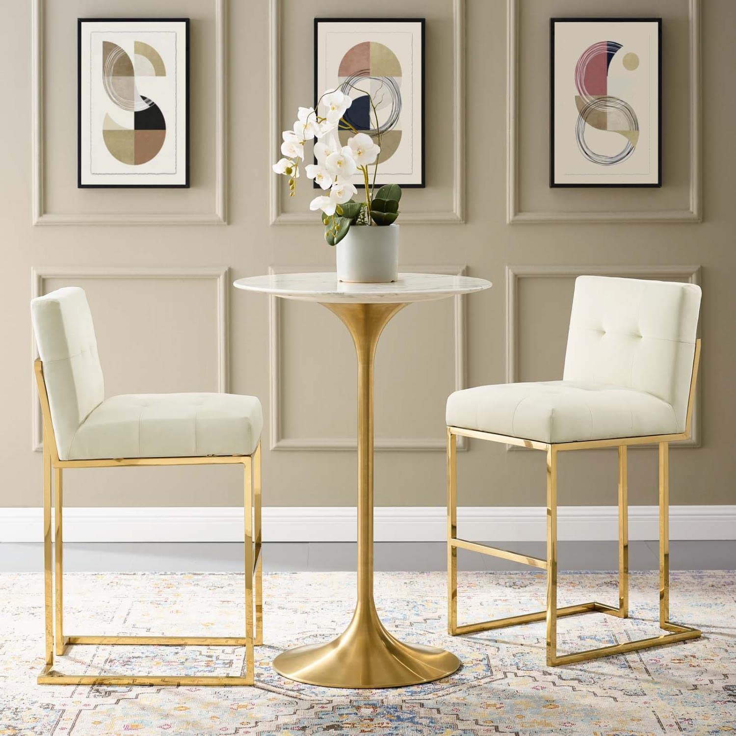 barstools | CasaFoyer Privy Bar Stool Set of 2 | Gold Stainless Steel Velvet | No Assembly | 331 lbs Capacity | casafoyer.myshopify.com