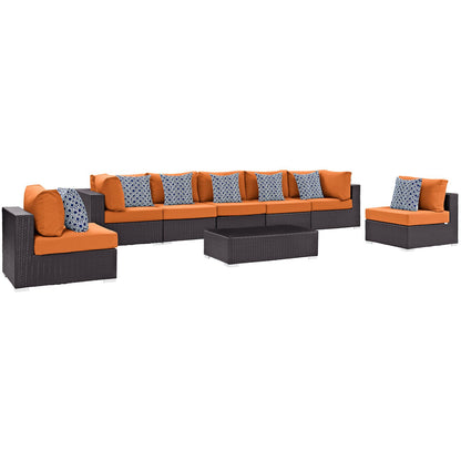 kitchen and dining room sets | CasaFoyer Convene Outdoor Sectional Set | Durable Rattan Weave | Weather-Resistant Cushions | 8-Piece Espresso Orange Patio Furniture | casafoyer.myshopify.com