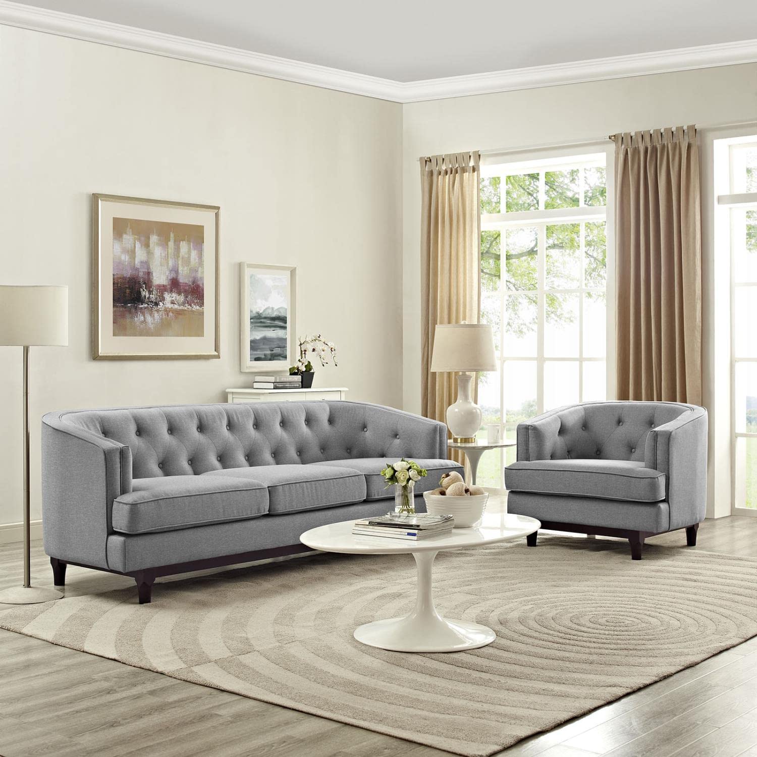 kitchen and dining room sets | CasaFoyer Coast Living Room Set | Sophisticated Mid-Century Elegance | Button Tufting | Polyester Upholstery | Walnut Legs | Removable Seat Covers | Comfortable & Durable | Includes Armchair & Sofa | casafoyer.myshopify.com