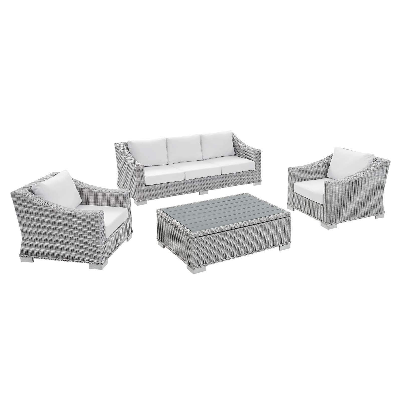 kitchen and dining room sets | CasaFoyer Conway Outdoor Patio Sunbrella Wicker Rattan 4-Piece Furniture Set | Comfortable, Durable, Stylish | Includes Sofa, Armchairs, Coffee Table | casafoyer.myshopify.com