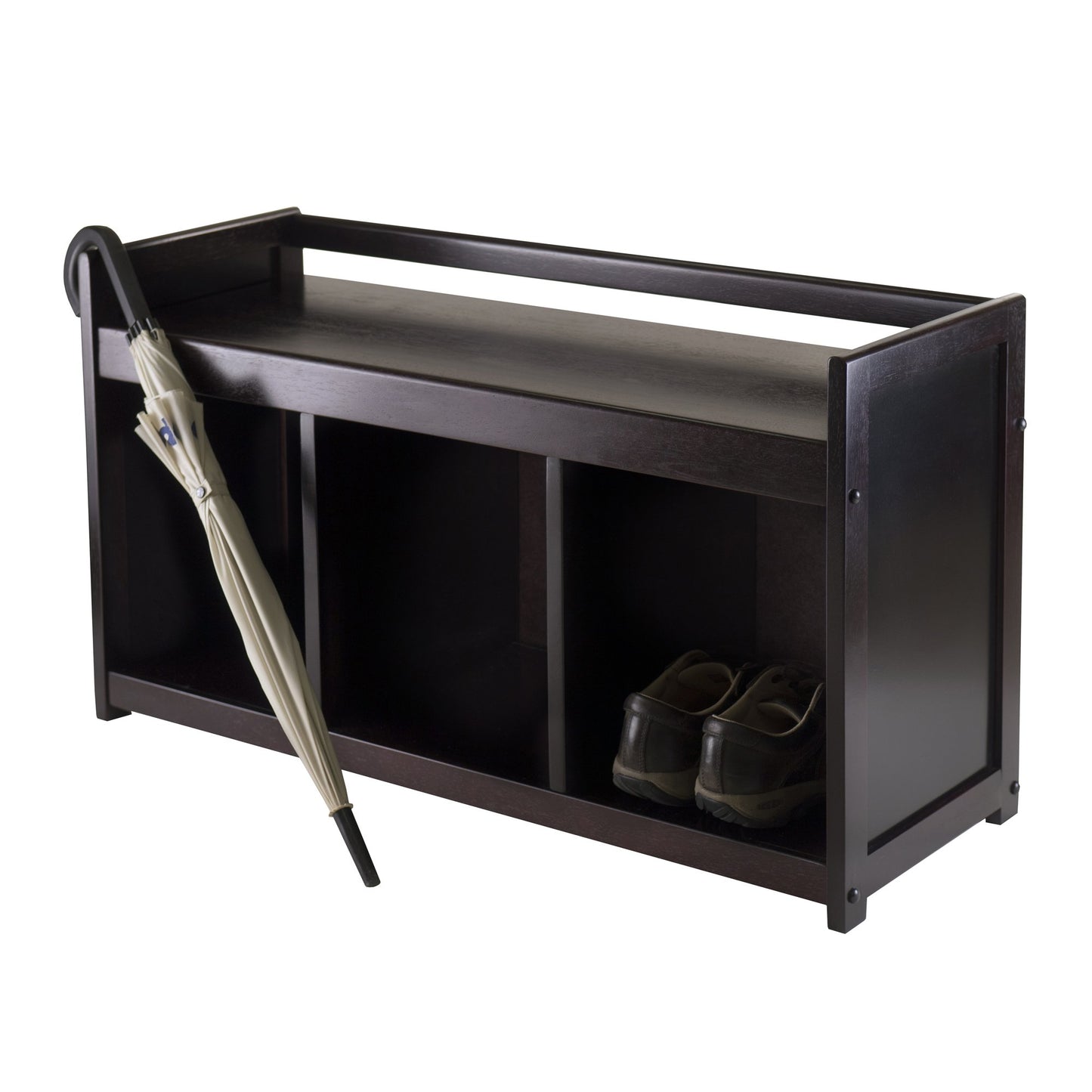 BENCH | Ergode  Wood Addison Entryway Storage Bench | Espresso | 3 Cubby Openings | Panel Dividers | Solid Wood & Composite | Easy Assembly | 37.4W x 13.3D x 20.8H | casafoyer.myshopify.com