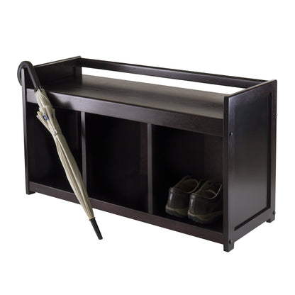 BENCH | Ergode  Wood Addison Entryway Storage Bench | Espresso | 3 Cubby Openings | Panel Dividers | Solid Wood & Composite | Easy Assembly | 37.4W x 13.3D x 20.8H | casafoyer.myshopify.com