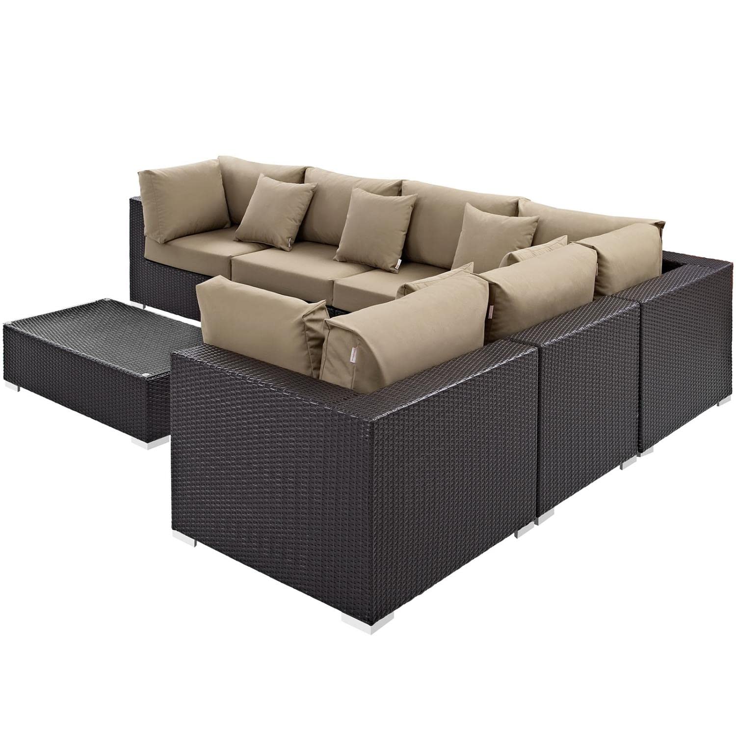 kitchen and dining room sets | CasaFoyer Convene Outdoor Sectional Sofa Set | Durable Rattan Weave | All-Weather Cushions | Versatile & Spacious Patio Furniture | Espresso Mocha | casafoyer.myshopify.com