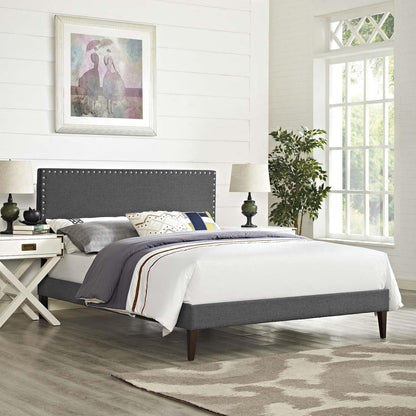 bed frames | CasaFoyer Macie Platform Bed | Solid Wood Frame | Polyester Upholstery | Tapered Legs | Ideal for Memory Foam Mattresses | Gray | casafoyer.myshopify.com