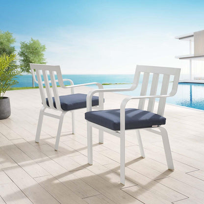 patio bistro sets | CasaFoyer Baxley Stackable Outdoor Patio Dining Armchair Set of 2 | All-Weather UV Resistant Fabric | Sturdy Aluminum Frame | Easy to Store | White Navy | casafoyer.myshopify.com