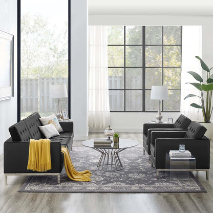 kitchen and dining room sets | CasaFoyer Loft 3 Piece Tufted Faux Leather Accent Set | Modern Mid-Century Style | Sofa & 2 Armchairs | Silver Black | 900 lbs Weight Capacity | casafoyer.myshopify.com
