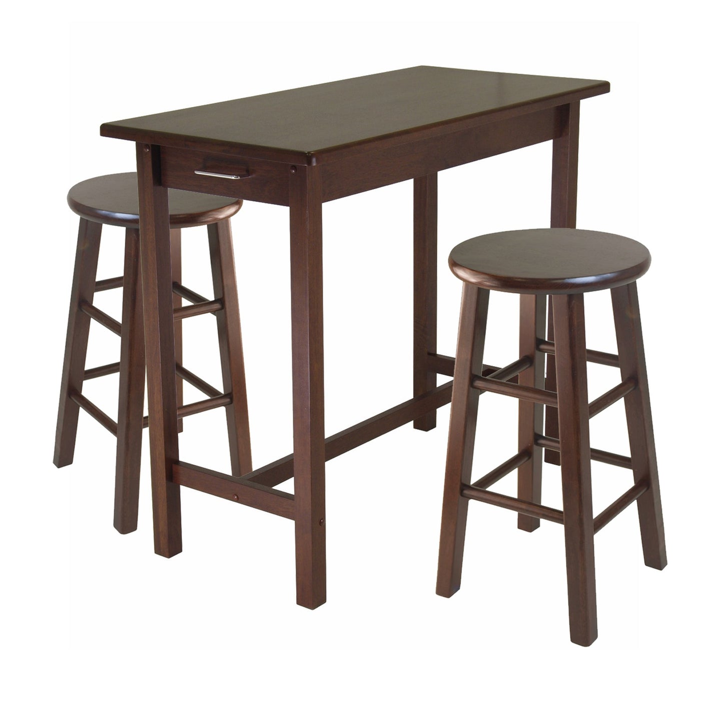 childrens table and chair sets | CasaFoyer Sally 3-Pc Breakfast Table Set | 2 Stools | Solid Wood | Antique Walnut Finish | Rectangular Table with Drawers | Easy Assembly | casafoyer.myshopify.com