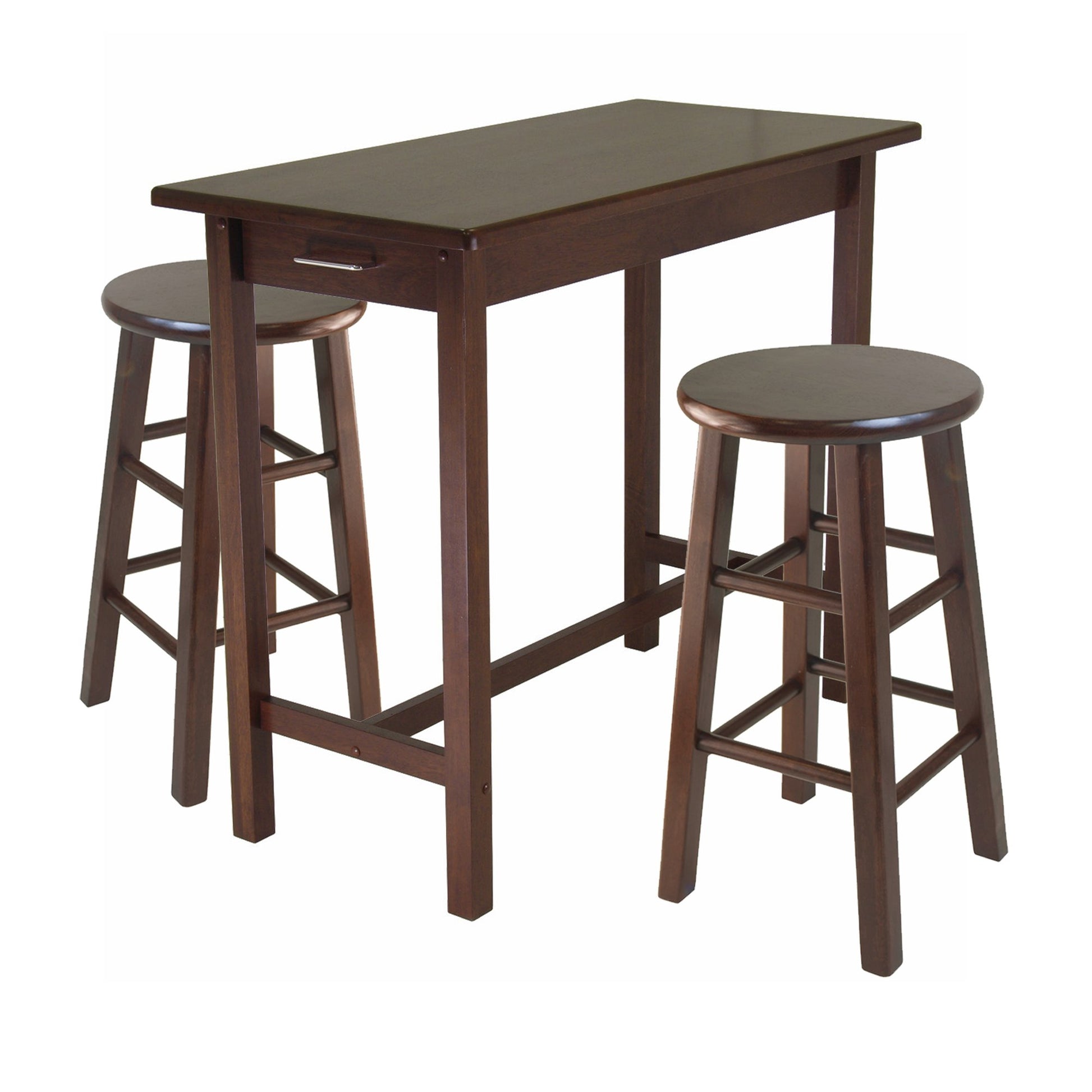 childrens table and chair sets | CasaFoyer Sally 3-Pc Breakfast Table Set | 2 Stools | Solid Wood | Antique Walnut Finish | Rectangular Table with Drawers | Easy Assembly | casafoyer.myshopify.com