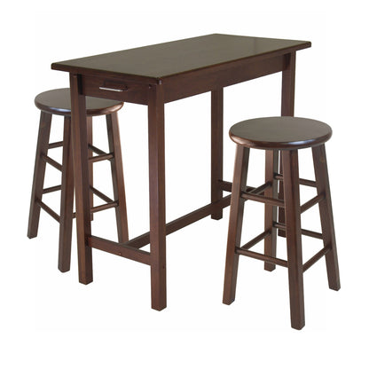 childrens table and chair sets | CasaFoyer Sally 3-Pc Breakfast Table Set | 2 Stools | Solid Wood | Antique Walnut Finish | Rectangular Table with Drawers | Easy Assembly | casafoyer.myshopify.com
