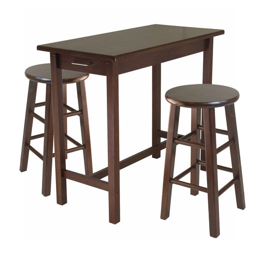 childrens table and chair sets | CasaFoyer Sally 3-Pc Breakfast Table Set | 2 Stools | Solid Wood | Antique Walnut Finish | Rectangular Table with Drawers | Easy Assembly | casafoyer.myshopify.com