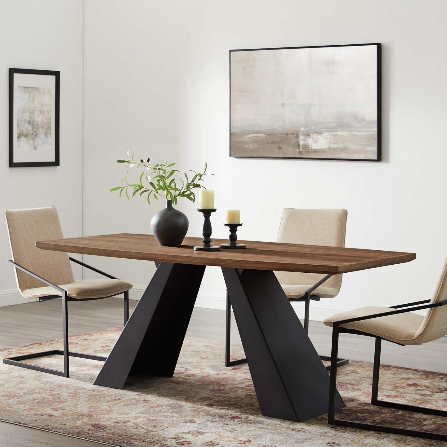 patio dining tables | CasaFoyer Elevate 71 Dining Room Table | Walnut Veneer Top | Matte Black Iron Base | Non-Marking Foot Caps | Sophisticated & Elegant Design | casafoyer.myshopify.com
