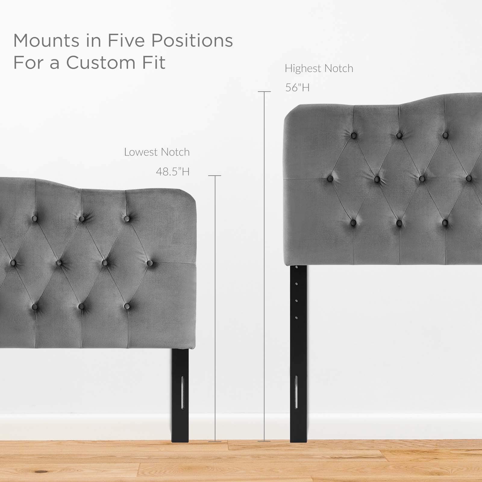 headboards | CasaFoyer Annabel Diamond Tufted Performance Velvet Full Headboard | Timeless Elegance | Vintage Glamour | Adjustable Height | Gray | casafoyer.myshopify.com