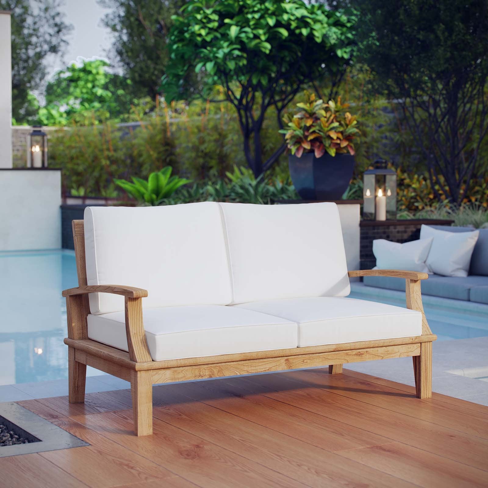 Patio Furniture Sets | Marina Teak Wood Outdoor Patio Loveseat | Luxury, Durable, Weather-Resistant | Comfortable Seating for Patio | Assembly Required | casafoyer.myshopify.com