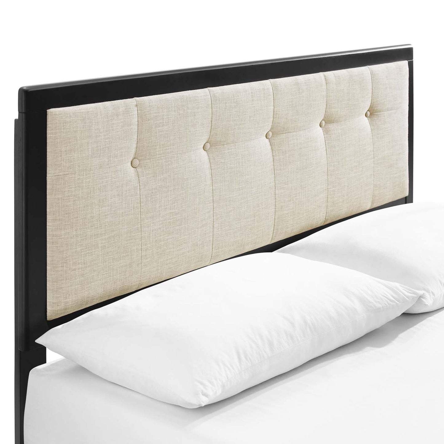 adjustable bed bases | CasaFoyer Willow Tufted Wood King Platform Bed | Modern Retro Design | Wood Frame | Button Tufted Headboard | Durable Construction | No Box Spring Needed | Accommodates Various Mattresses | Easy Assembly | Black Beige | casafoyer.myshopify.com