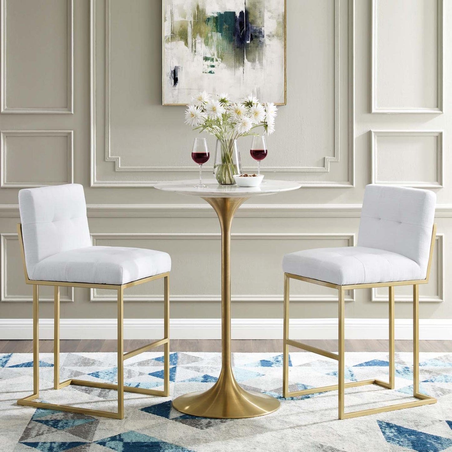 barstools | CasaFoyer Privy Bar Stool Set of 2 | Modern Elegance | Fabric Upholstery | Geometric Base | Footrest | No Assembly | 331 lbs Capacity | casafoyer.myshopify.com