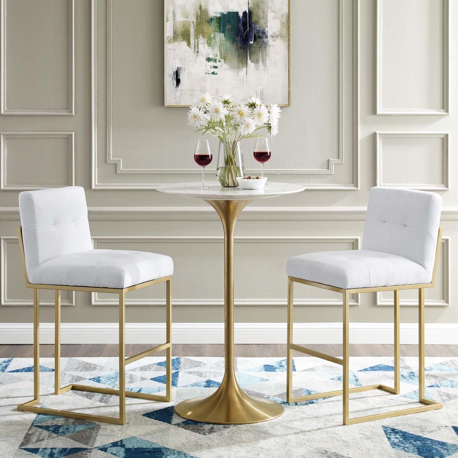 barstools | CasaFoyer Privy Bar Stool Set of 2 | Modern Elegance | Fabric Upholstery | Geometric Base | Footrest | No Assembly | 331 lbs Capacity | casafoyer.myshopify.com