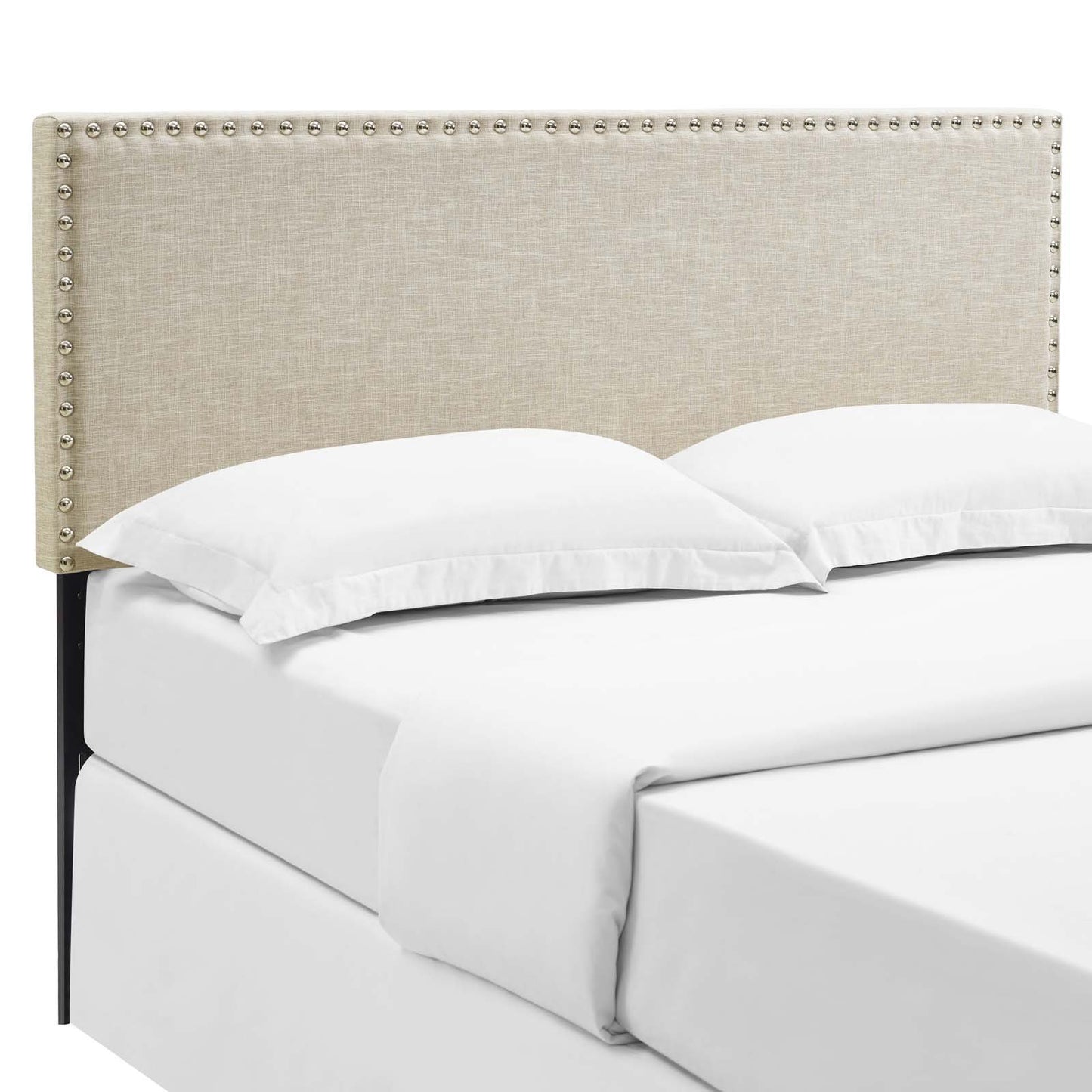 headboards | CasaFoyer  Phoebe Fabric Upholstered Queen Headboard | Stylish Design | Solid Wood Frame | Adjustable Legs | Soft Linen Upholstery | Silver Nail Button Trim | casafoyer.myshopify.com