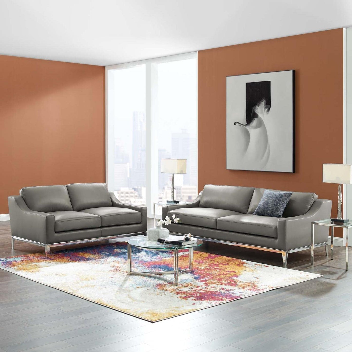 kitchen and dining room sets | CasaFoyer Sophisticated Harness Sofa & Loveseat Set | Leather Upholstery | Ultimate Comfort | Stainless Steel Frame | Non-Marking Foot Caps | Vintage & Contemporary Home | Removable Cushions | Weight Capacity: 900 lbs & 600 lbs | Gray | casafoyer.myshopify.com
