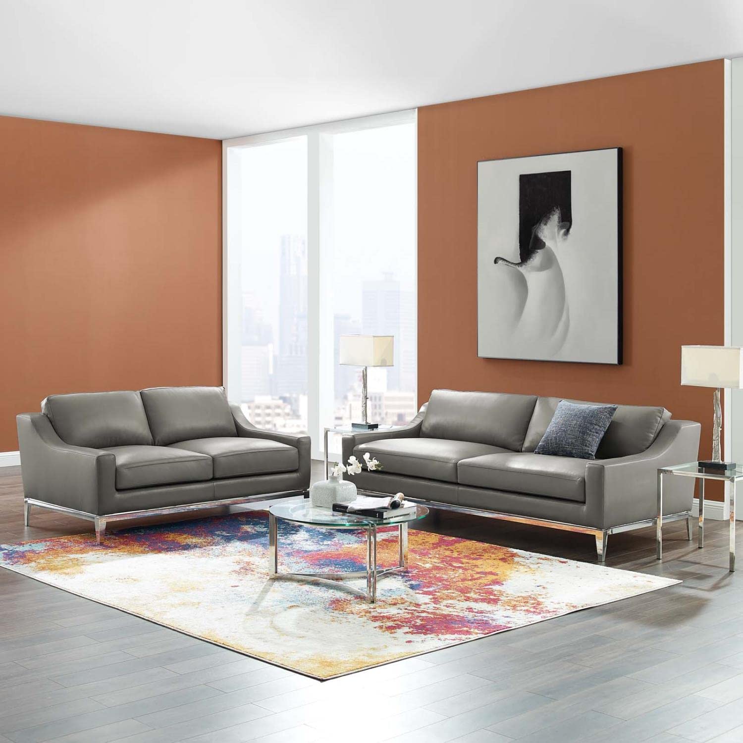 kitchen and dining room sets | CasaFoyer Sophisticated Harness Sofa & Loveseat Set | Leather Upholstery | Ultimate Comfort | Stainless Steel Frame | Non-Marking Foot Caps | Vintage & Contemporary Home | Removable Cushions | Weight Capacity: 900 lbs & 600 lbs | Gray | casafoyer.myshopify.com