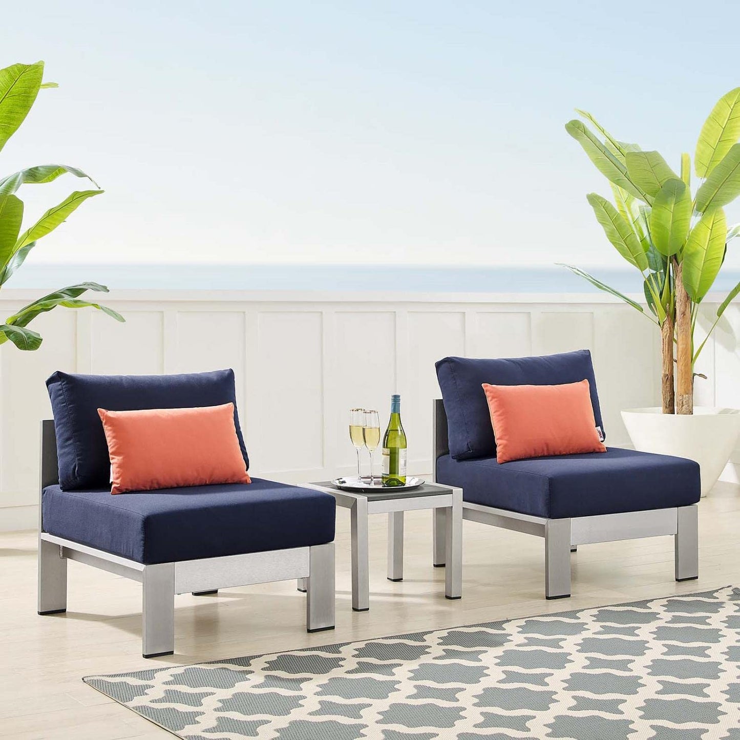 kitchen and dining room sets | CasaFoyer Shore Aluminum 3 Piece Outdoor Patio Furniture Set | Sturdy Anodized Frames | Sunbrella Fabric Cushions | Perfect for Casual Gatherings | casafoyer.myshopify.com