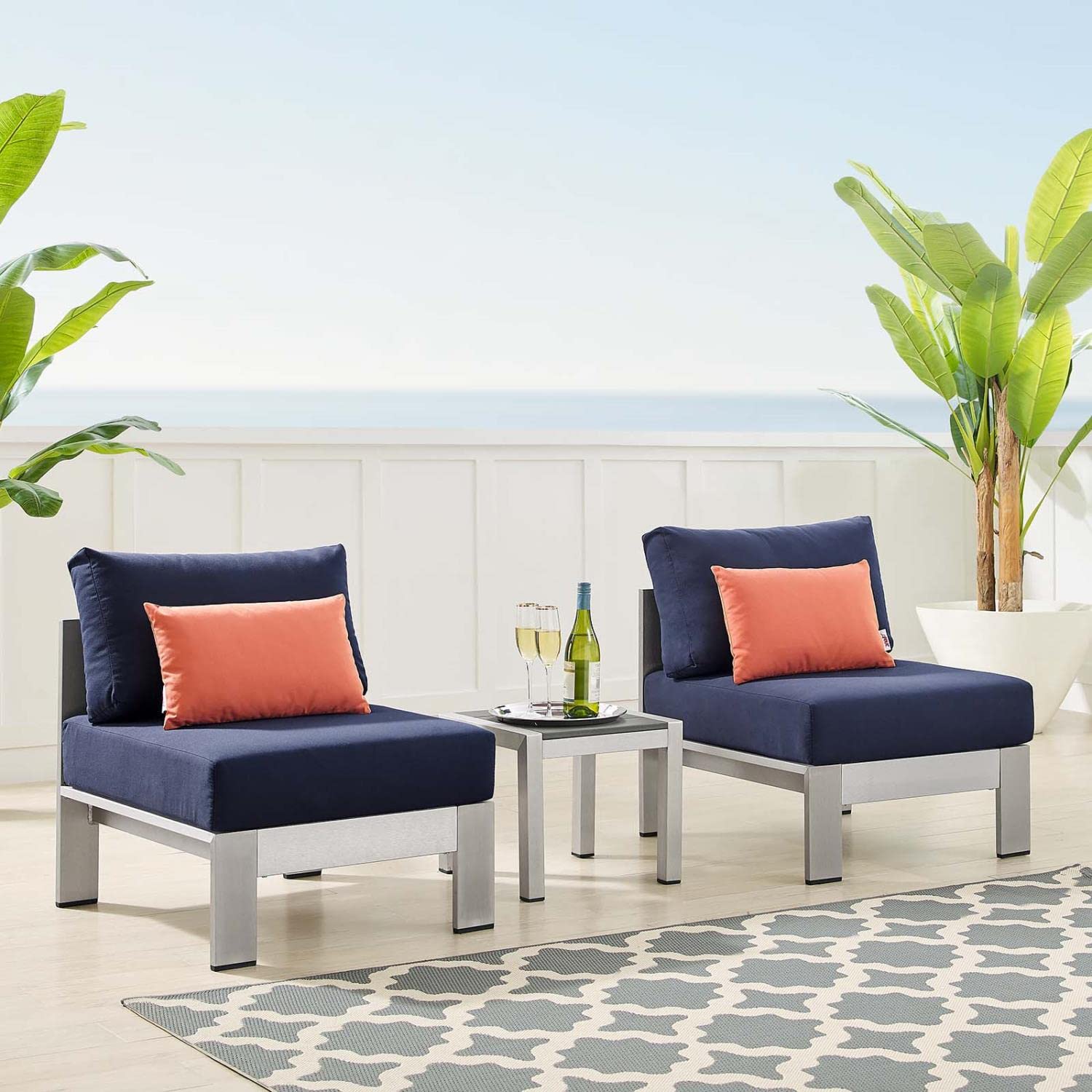 kitchen and dining room sets | CasaFoyer Shore Aluminum 3 Piece Outdoor Patio Furniture Set | Sturdy Anodized Frames | Sunbrella Fabric Cushions | Perfect for Casual Gatherings | casafoyer.myshopify.com