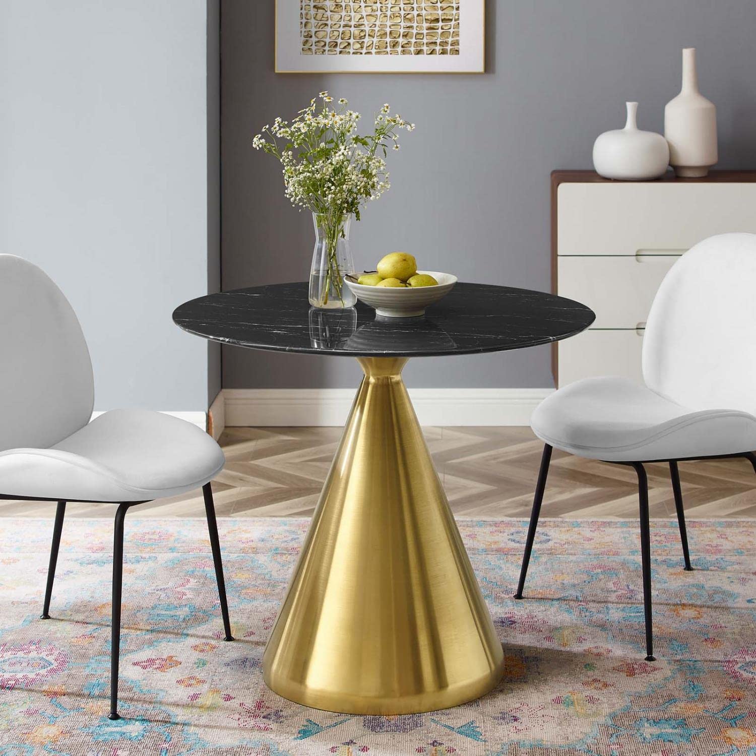 patio dining tables | CasaFoyer Tupelo 36 Dining Table | Modern Style | Mid-Century Charm | Polished Gold Metal Base | Artificial Marble Top | Easy-to-Clean Finish | Non-Marking Ring | Assembly Required | casafoyer.myshopify.com