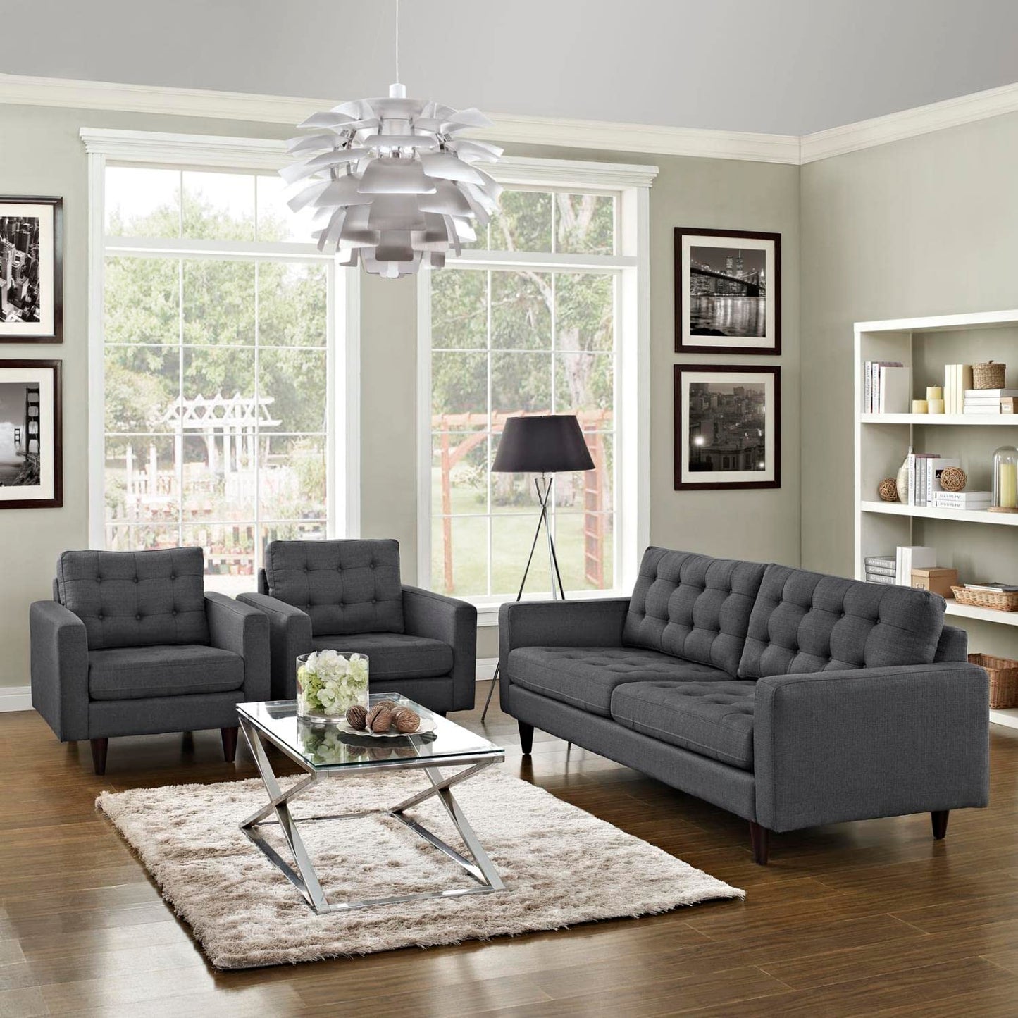 kitchen and dining room sets | CasaFoyer Empress Holistic Furnishings Set | Sofa & Armchairs | Tufted Buttons | Luxurious Cushions | Noble Design | Wooden Legs | Floor Protection | Gray | casafoyer.myshopify.com