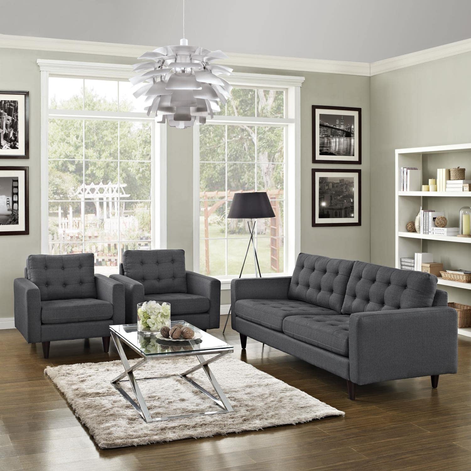 kitchen and dining room sets | CasaFoyer Empress Holistic Furnishings Set | Sofa & Armchairs | Tufted Buttons | Luxurious Cushions | Noble Design | Wooden Legs | Floor Protection | Gray | casafoyer.myshopify.com