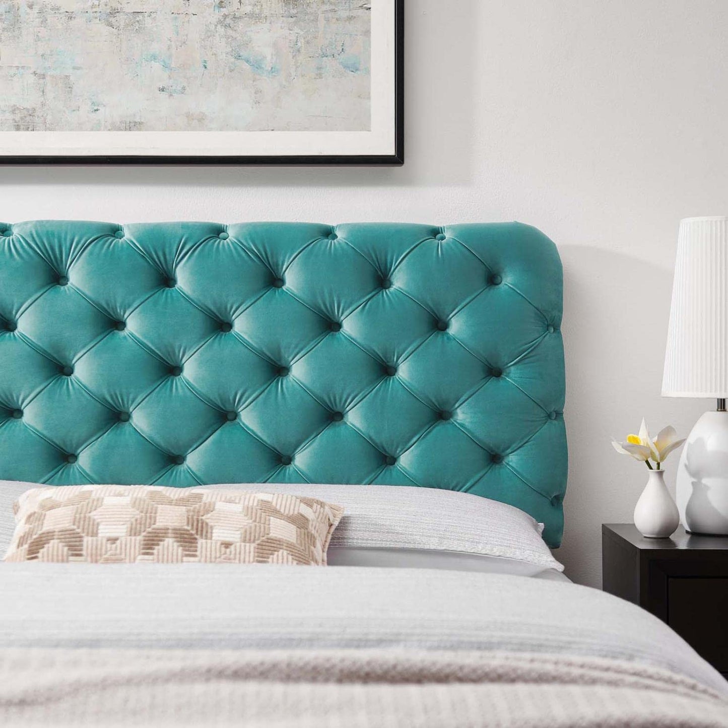 headboards | CasaFoyer Lizzy Tufted Twin Headboard | Performance Velvet | Elegant Diamond Pattern | Stain-Resistant | Durable | Easy Assembly | Teal | casafoyer.myshopify.com