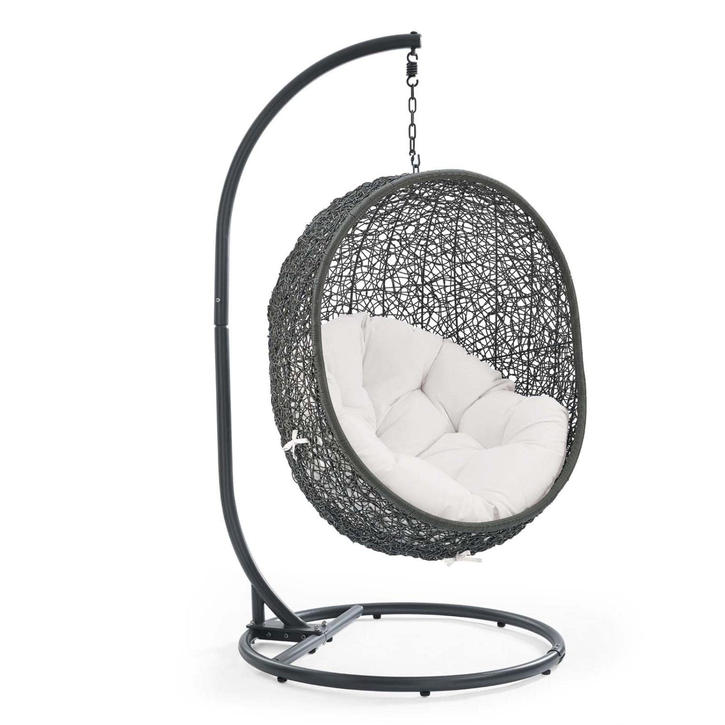porch swings | Ergode Hide Swing Chair with Stand | Synthetic Rattan | Sunbrella Cushion | Powder-Coated Steel Frame | Weather & UV Resistant | Perfect for Patio, Backyard, Porch, Poolside | Indoor Lounge, Living, Bedroom | Gray White | casafoyer.myshopify.com