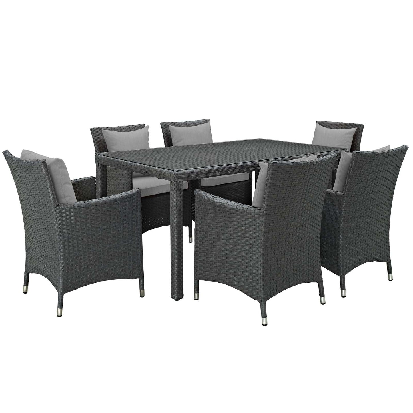 kitchen and dining room sets | CasaFoyer Sojourn Outdoor Patio Furniture Set | 7 Piece Dining Collection | Sunbrella Cushions | Synthetic Rattan Weave | UV Protection | Aluminum Frame | casafoyer.myshopify.com