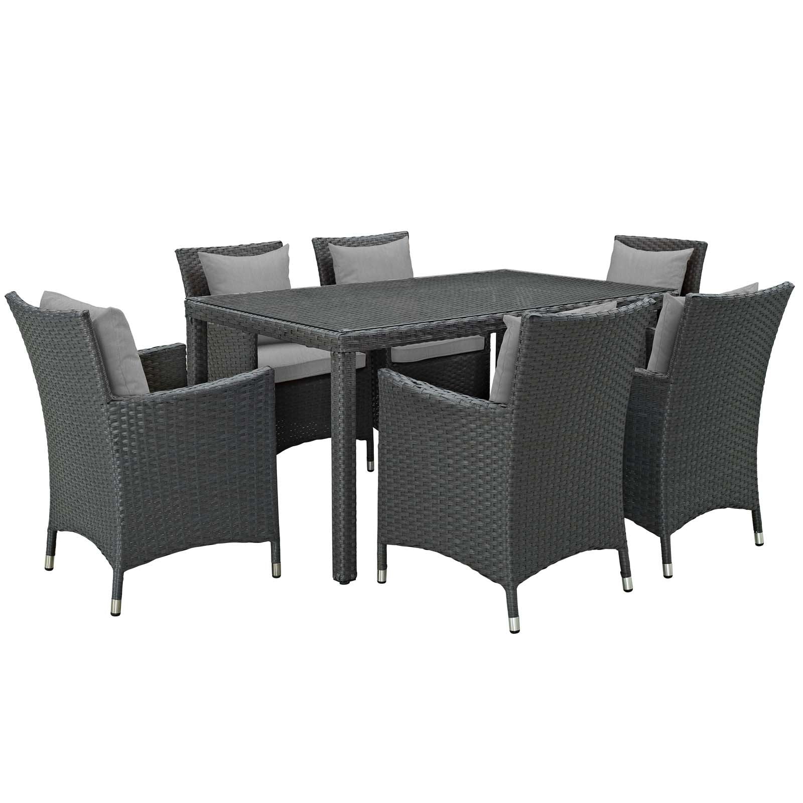 kitchen and dining room sets | CasaFoyer Sojourn Outdoor Patio Furniture Set | 7 Piece Dining Collection | Sunbrella Cushions | Synthetic Rattan Weave | UV Protection | Aluminum Frame | casafoyer.myshopify.com