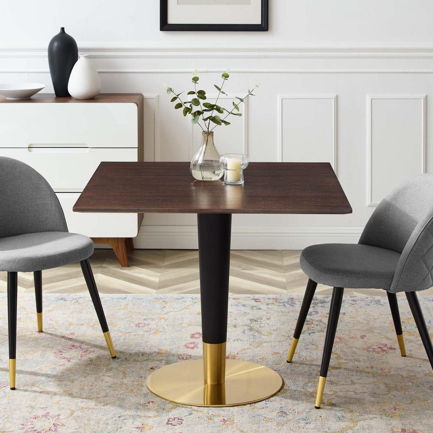 patio dining tables | CasaFoyer Zinque Dining Table | Modern Mid-Century Design | Black & Gold Base | MDF Wood Grain Veneer | Non-Marking Ring | Easy to Clean | casafoyer.myshopify.com