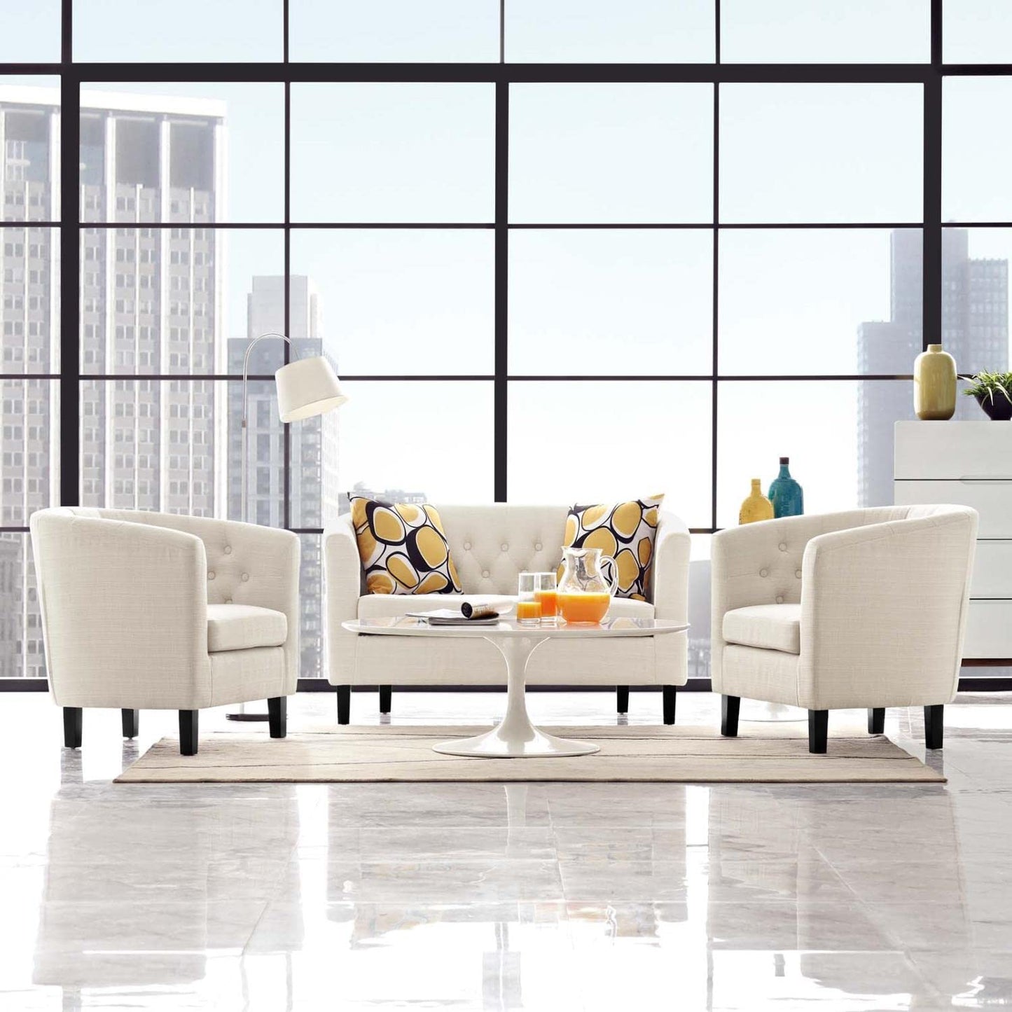kitchen and dining room sets | CasaFoyer Prospect Button Tufted Upholstered Fabric Sofa Furniture Set | Luxury & Elegance | Classic Design with Modern Twist | Includes Loveseat & Armchairs | Sturdy Wood Construction | Espresso Stained Legs | Non-Marking Foot Caps | Beige | casafoyer.myshopify.com