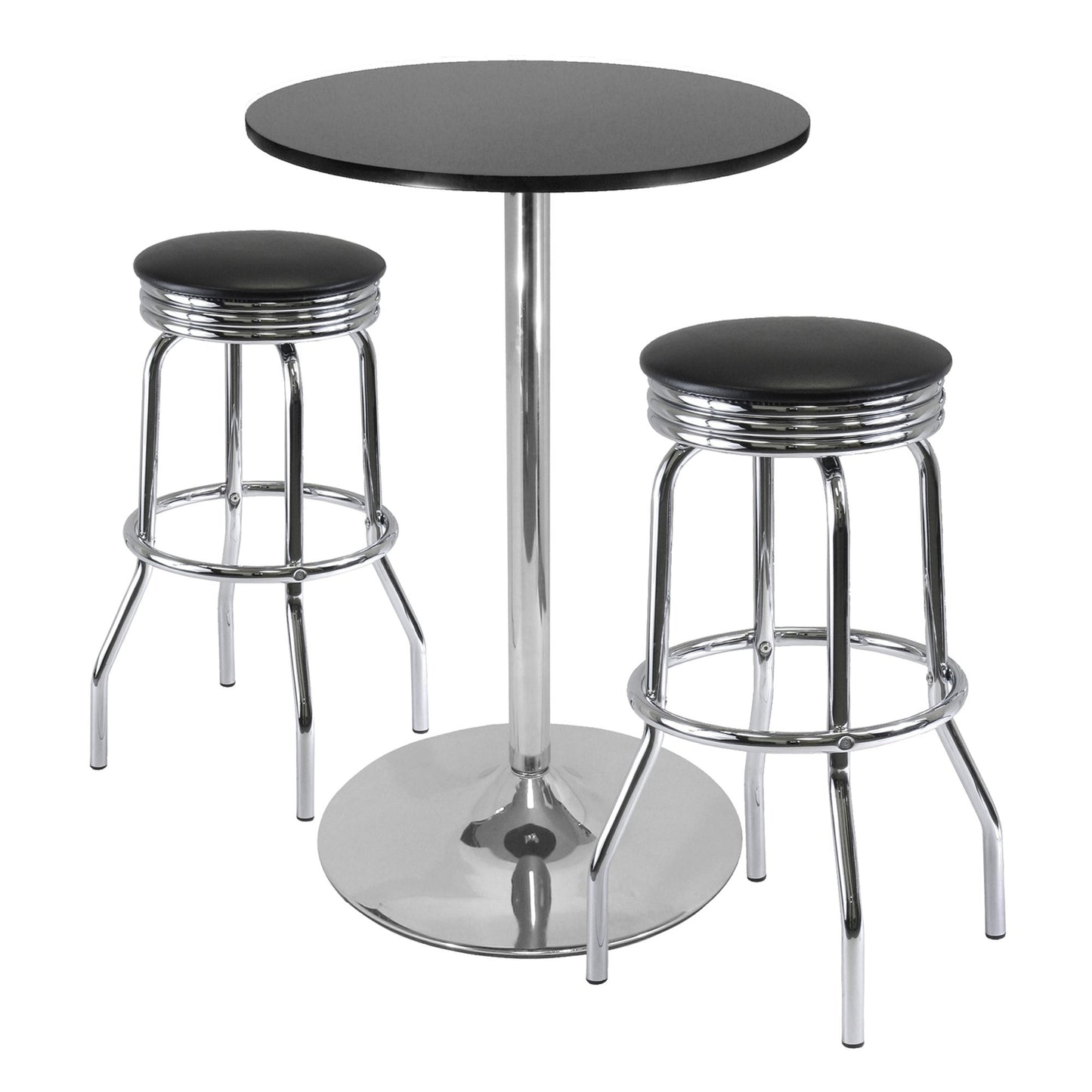 bar tables | Ergode  Wood Summit 3-Piece Pub Table Set | Elegant & Contemporary | Matte Black Tabletop | Swivel Stools | Chrome Base | Ideal for Dining & Socializing | casafoyer.myshopify.com