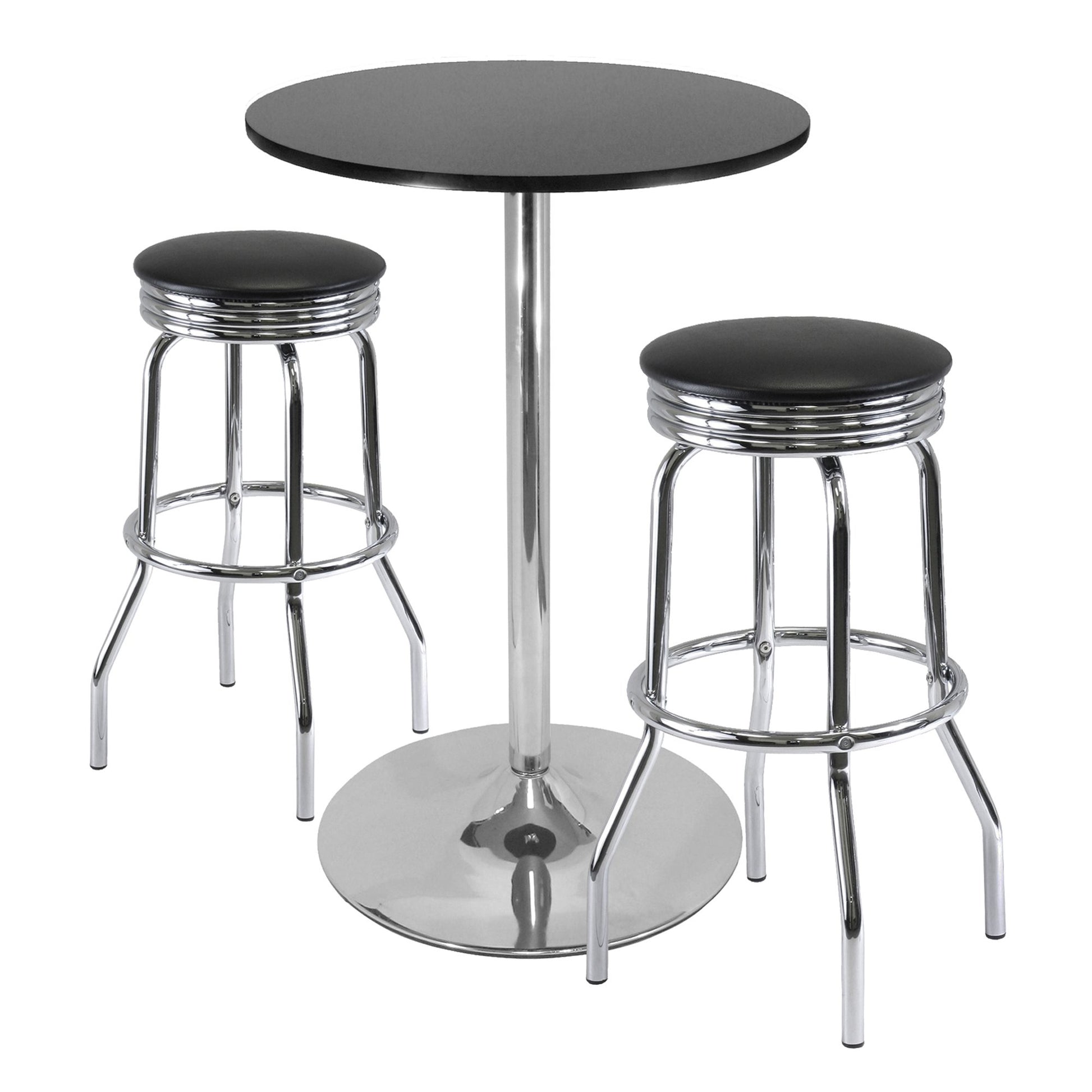 bar tables | Ergode  Wood Summit 3-Piece Pub Table Set | Elegant & Contemporary | Matte Black Tabletop | Swivel Stools | Chrome Base | Ideal for Dining & Socializing | casafoyer.myshopify.com