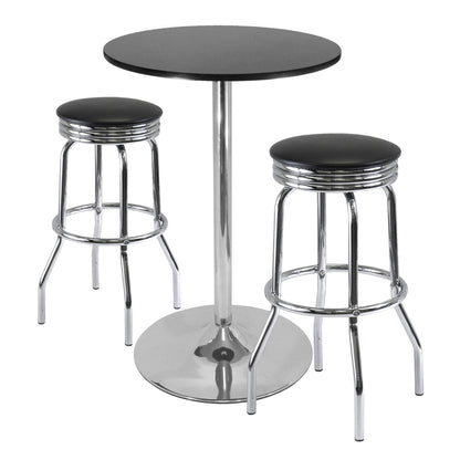 bar tables | Ergode  Wood Summit 3-Piece Pub Table Set | Elegant & Contemporary | Matte Black Tabletop | Swivel Stools | Chrome Base | Ideal for Dining & Socializing | casafoyer.myshopify.com