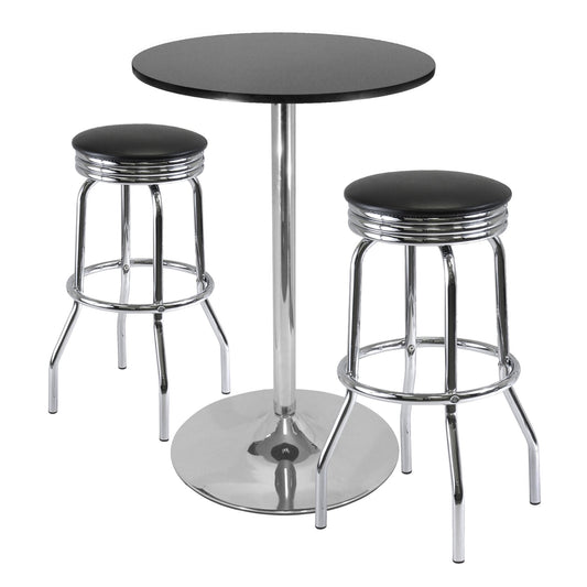 bar tables | Ergode  Wood Summit 3-Piece Pub Table Set | Elegant & Contemporary | Matte Black Tabletop | Swivel Stools | Chrome Base | Ideal for Dining & Socializing | casafoyer.myshopify.com